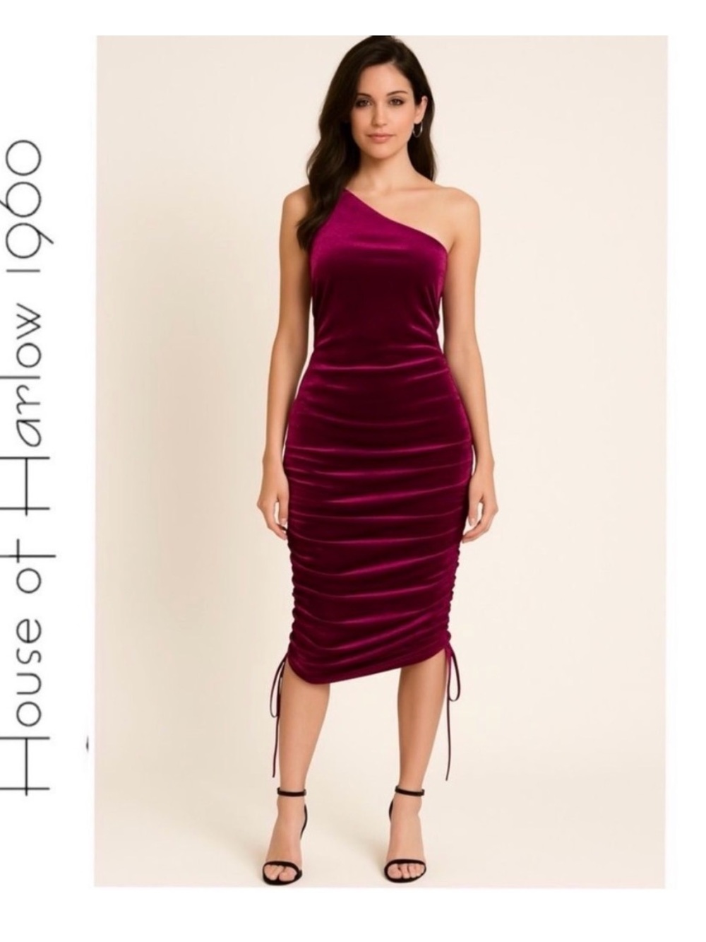 House of Harlow One-Shoulder Ruched Velvet Dress